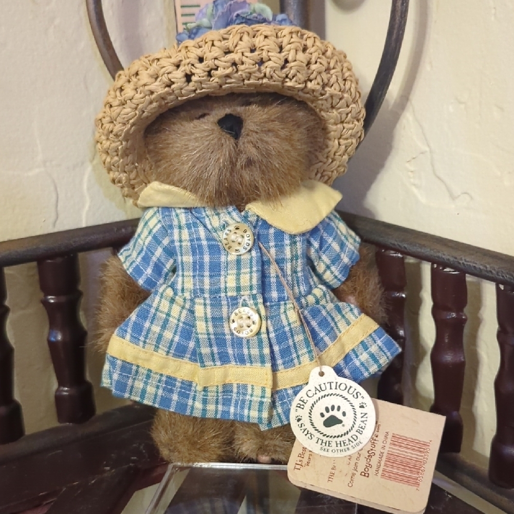 Plaid Dress Teddy Bear with Straw Hat Boyds Bear Cecil